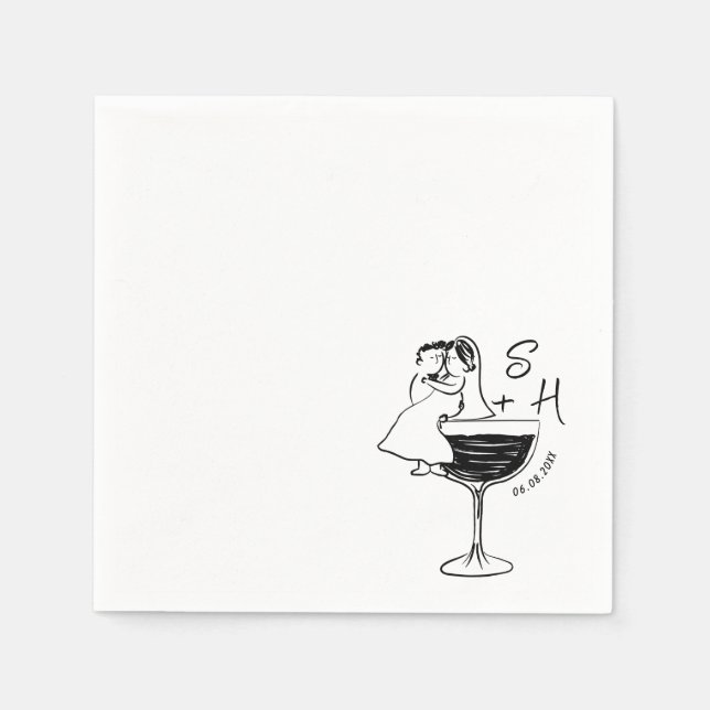 Hand Drawn Bride And Groom  Cocktail Wedding  Napkins (Front)