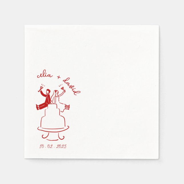 Hand Drawn Bride and Groom wadding Napkins (Front)