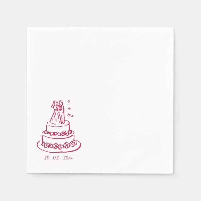 Hand Drawn Bride and Groom wadding Napkins (Front)