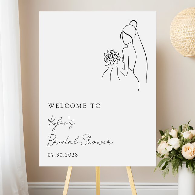 Hand Drawn Bride Minimalist Bridal Shower Welcome Foam Board (Creator Uploaded)
