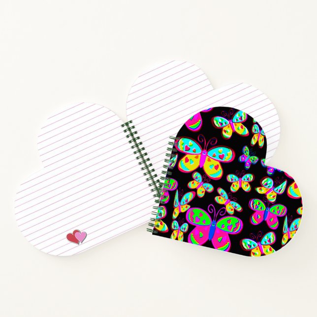Hand-drawn Bright and Beautiful Heart Butterflies Notebook (Inside)