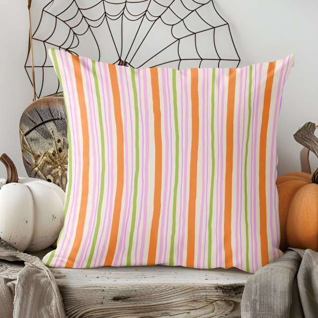 Hand Drawn Bright Fall Striped Throw Pillow (Creator Uploaded)