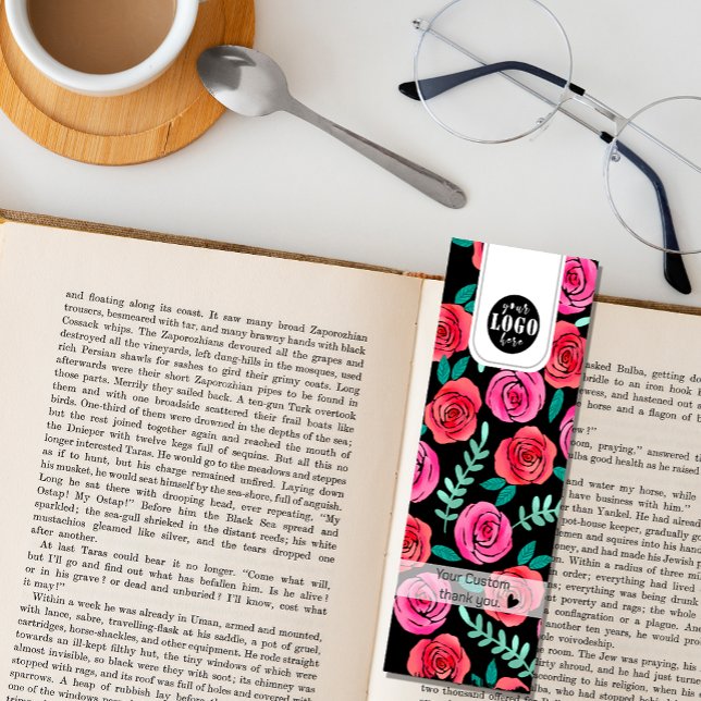 Hand drawn Bright Flowers Bookmark  Mini Business Card (#zazzlemade #brightroses #floralbookmark #addlogo #custombookmark)