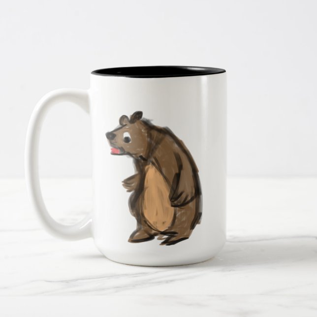Hand-Drawn Brown Bear Two-Tone Ceramic Mug (Left)