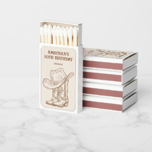 Hand Drawn Brown Cowboy Western Boots Hat Favors Matchboxes