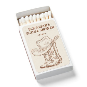 Hand Drawn Brown Cowgirl Western Boots Party Matchboxes