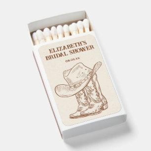 Hand Drawn Brown Cowgirl Western Boots Party Matchboxes