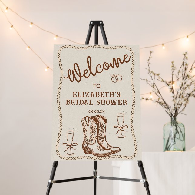Hand Drawn Brown Cowgirl Western Boots Welcome Foam Board (In Situ (Stand))