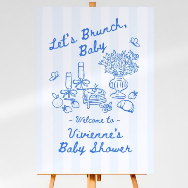 Hand Drawn Brunch Baby Shower Welcome Sign Blue (Creator Uploaded)