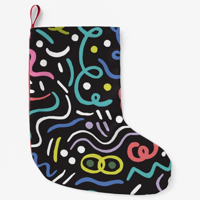 Hand drawn brush. Abstract pattern, zigzags, lines Small Christmas Stocking (Front)