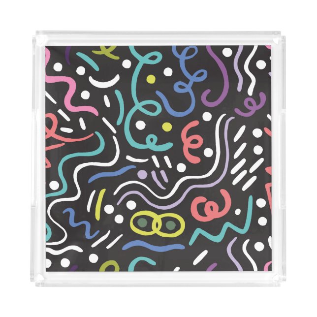 Hand-drawn brush pattern, zigzag lines. acrylic tray (Front)