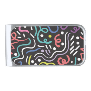 Hand-drawn brush pattern, zigzag lines. silver finish money clip