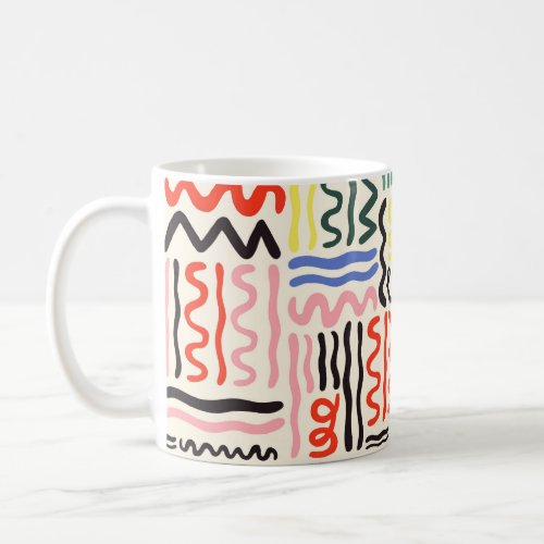 Hand drawn brush pattern zigzags lines and curve coffee mug