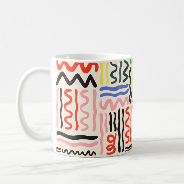 Hand drawn brush pattern, zigzags, lines and curve coffee mug (Left)