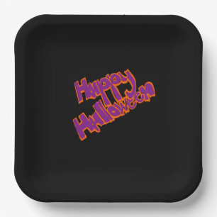 Hand Drawn Bubble Lettering Happy Halloween Paper Plates