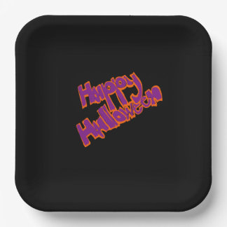 Hand Drawn Bubble Lettering Happy Halloween Paper Plates