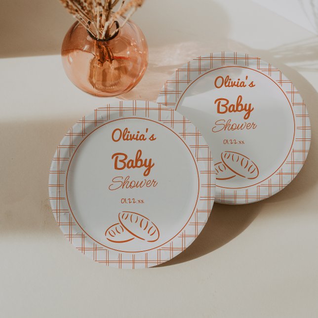 Hand Drawn Bun In The Oven Neutral Baby Shower Paper Plates (Creator Uploaded)