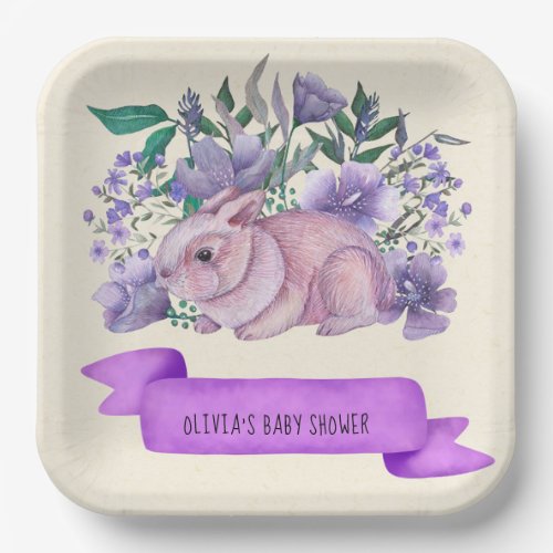 Hand Drawn Bunny Rabbit Baby Shower Paper Plates