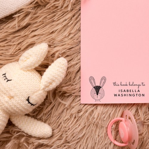 Hand_drawn Bunny This Book Belongs To Custom Name Rubber Stamp
