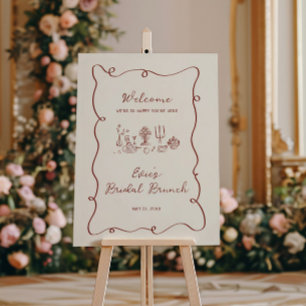 Hand Drawn Burgundy Bridal Brunch Welcome Sign
