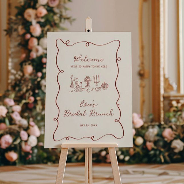 Hand Drawn Burgundy Bridal Brunch Welcome Sign (Creator Uploaded)