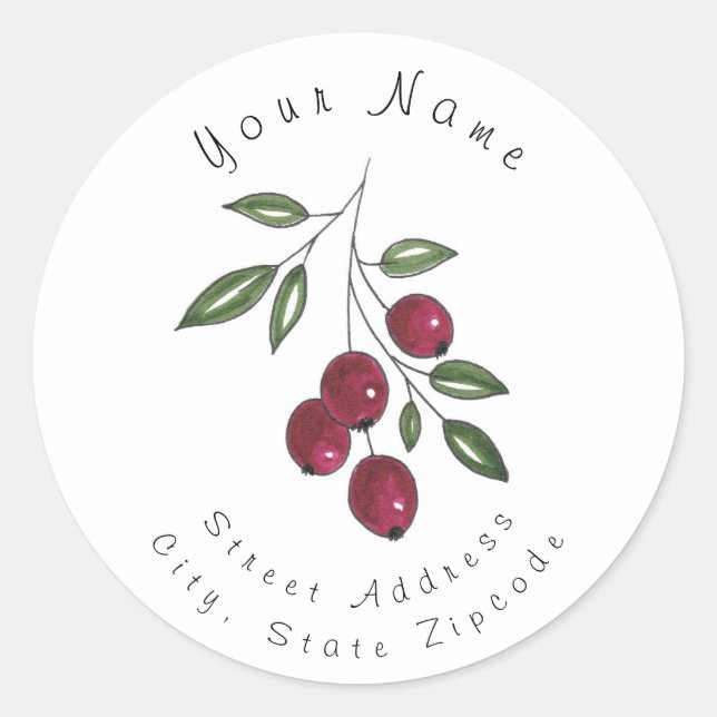 'Hand Drawn Burgundy Red Berries' Address Label (Front)
