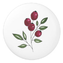 Hand Drawn Burgundy Red Berries Ceramic Knob