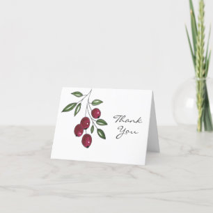 Hand Drawn Burgundy Red Berries Letterpress Thank You Card