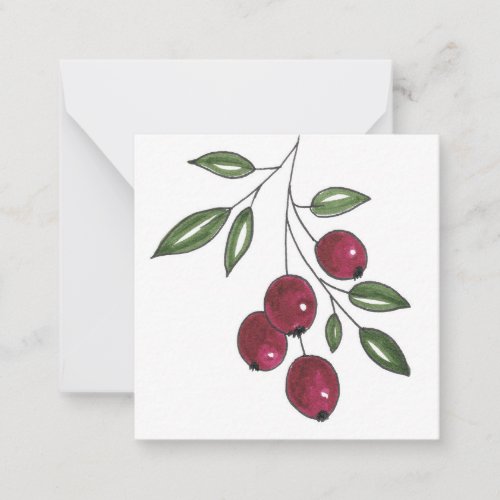 Hand Drawn Burgundy Red Berries Note Card