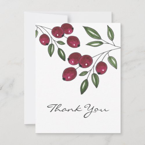 Hand Drawn Burgundy Red Berries Thank You Card