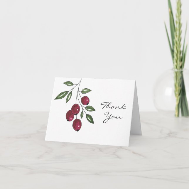 Hand Drawn Burgundy Red Berries Thank You Card (Front)