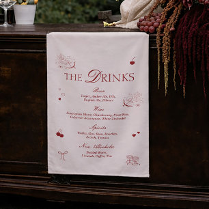Hand Drawn Burgundy Wedding Bar Fabric Sign