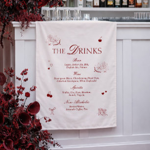 Hand Drawn Burgundy Wedding Bar Fabric Sign