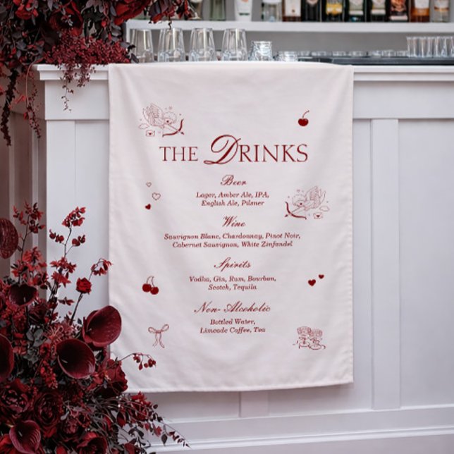 Hand Drawn Burgundy Wedding Bar Fabric Sign (Creator Uploaded)