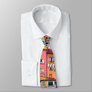 Hand drawn Busy town Colorful fun pattern Unique Neck Tie