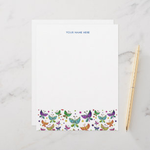 Hand-Drawn Butterflies Cute Colorful Doodle Art Letterhead