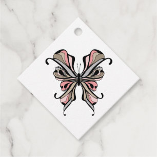 Hand drawn butterfly black beige pink gray sketche favor tags