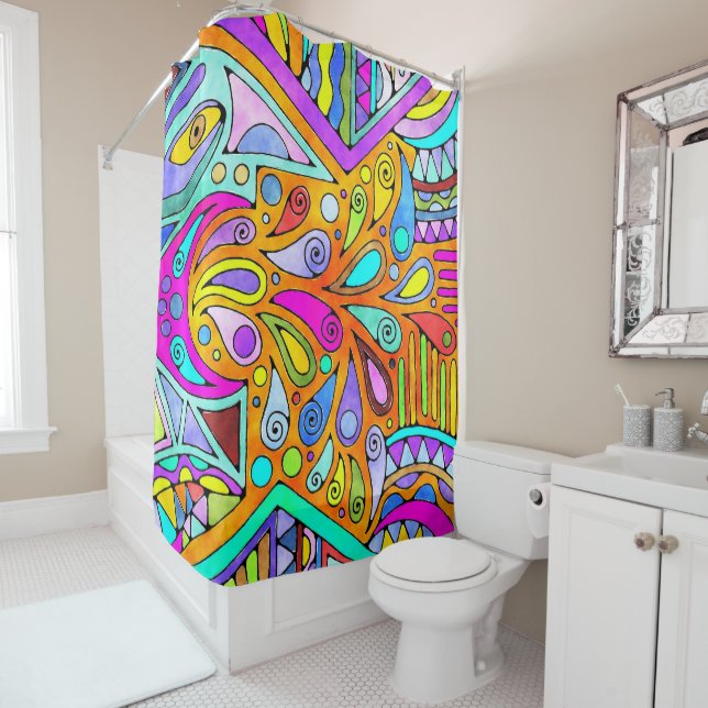 Hand Drawn By EDDArt - Blah Blah Blah 1 Shower Curtain (In Situ)