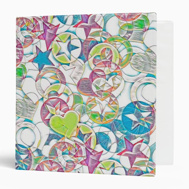 Hand Drawn By EDDArt - Stars And Hearts 1 3 Ring Binder (Front/Inside)