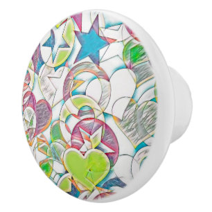 Hand Drawn By EDDArt - Stars And Hearts 1 Ceramic Knob