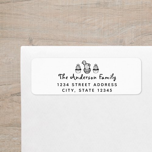 Hand Drawn Cactus Family Name Return Address Label