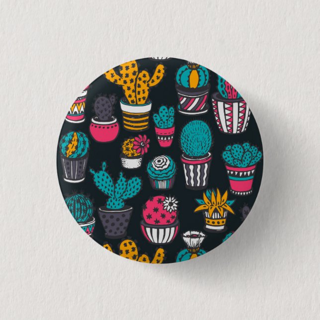 Hand Drawn Cactus in Sketch Style Pattern Button (Front)