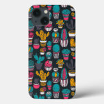 Hand Drawn Cactus in Sketch Style Pattern iPhone 13 Case