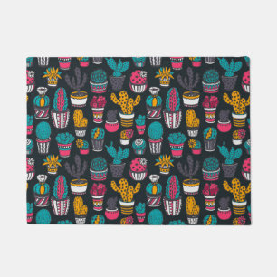 Hand Drawn Cactus in Sketch Style Pattern Doormat