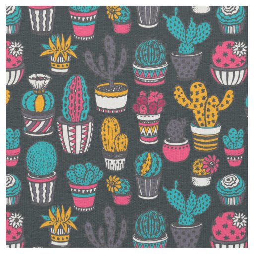 Hand Drawn Cactus in Sketch Style Pattern Fabric