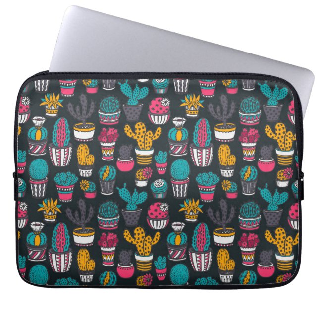 Hand Drawn Cactus in Sketch Style Pattern Laptop Sleeve (Front)