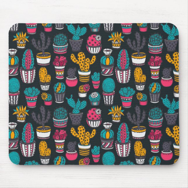 Hand Drawn Cactus in Sketch Style Pattern Mouse Pad (Front)