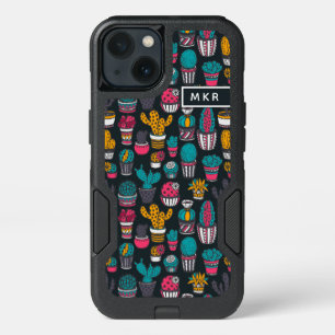 Hand Drawn Cactus in Sketch Style Pattern iPhone 13 Case