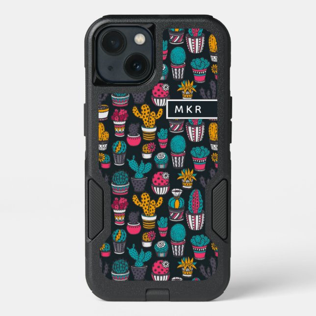 Hand Drawn Cactus in Sketch Style Pattern Otterbox iPhone Case (Back)