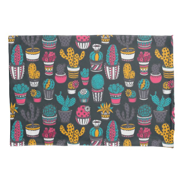 Hand Drawn Cactus in Sketch Style Pattern Pillow Case (Front-Left)